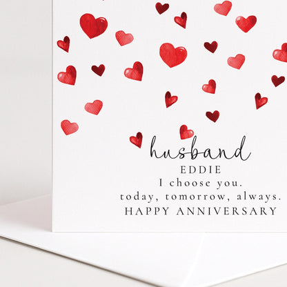 Anniversary Card Husband – Personalised Watercolour Heart Romantic Keepsake