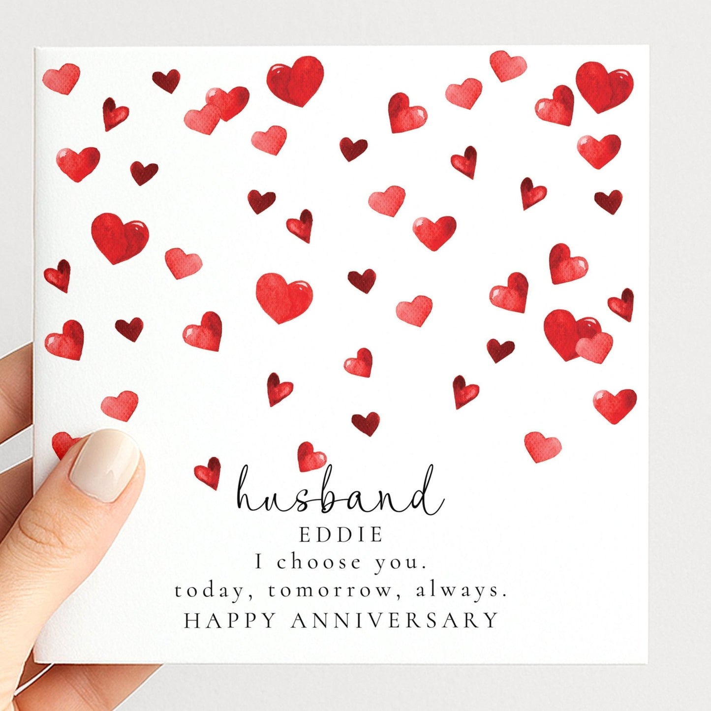 Anniversary Card Husband – Personalised Watercolour Heart Romantic Keepsake