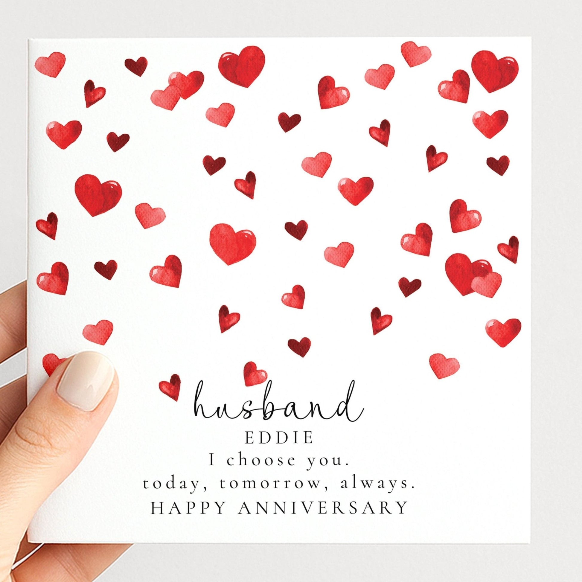 Anniversary Card Husband – Personalised Watercolour Heart Romantic Keepsake