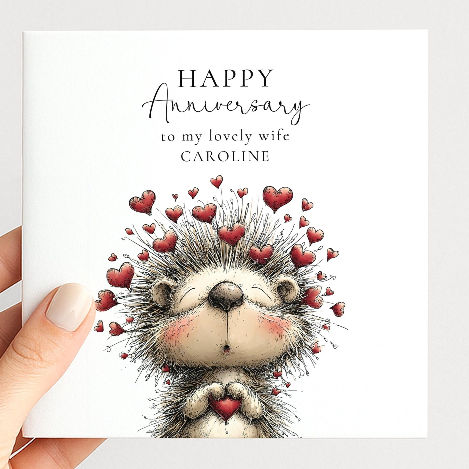 Anniversary Card Wife – Personalised Cute Hedgehog Romantic Keepsake Gift