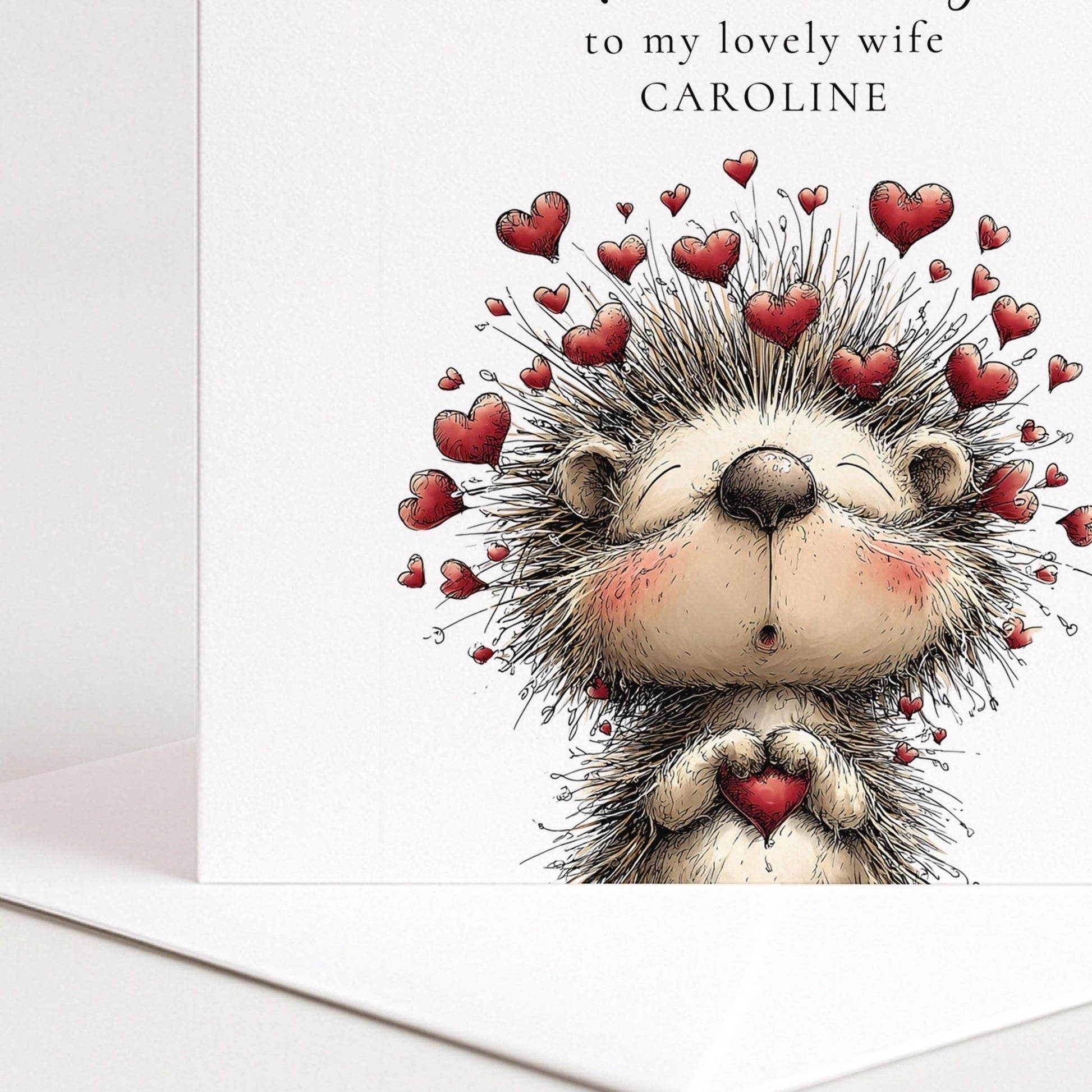 Anniversary Card Wife – Personalised Cute Hedgehog Romantic Keepsake Gift
