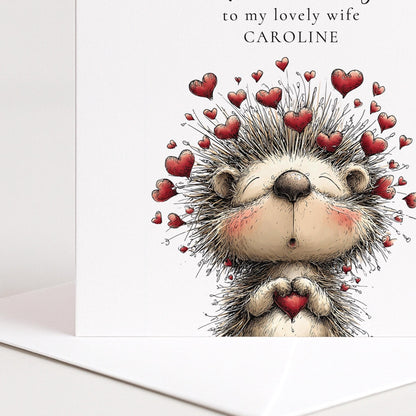Anniversary Card Wife – Personalised Cute Hedgehog Romantic Keepsake Gift
