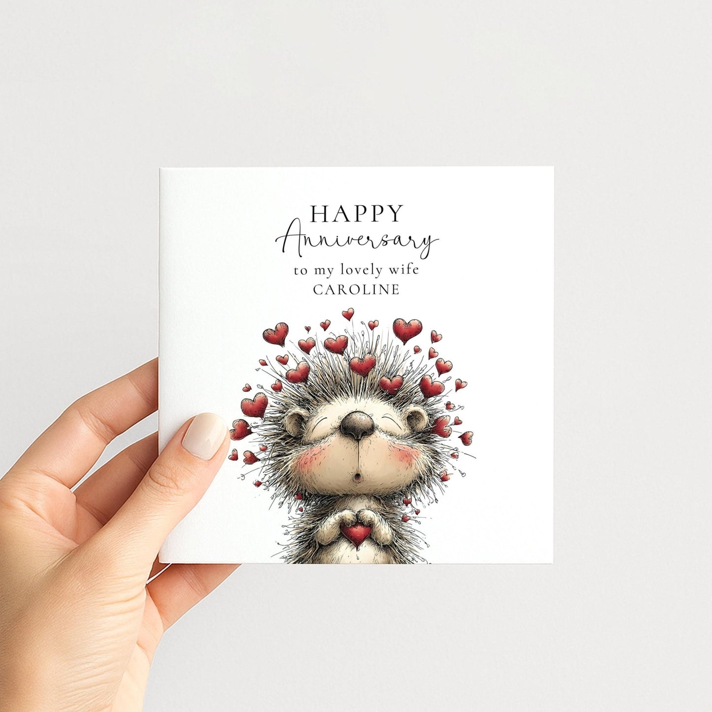 Anniversary Card Wife – Personalised Cute Hedgehog Romantic Keepsake Gift