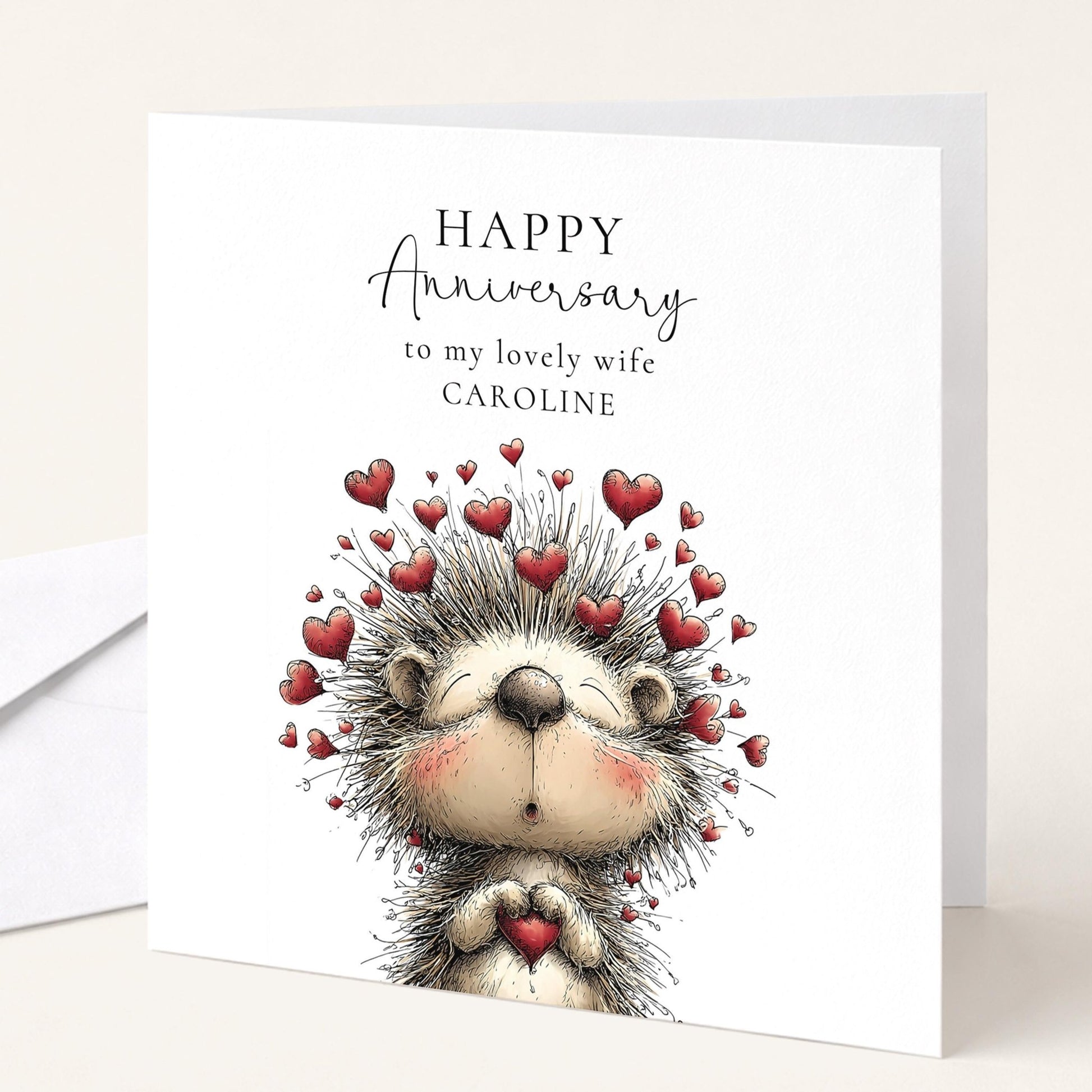 Anniversary Card Wife – Personalised Cute Hedgehog Romantic Keepsake Gift