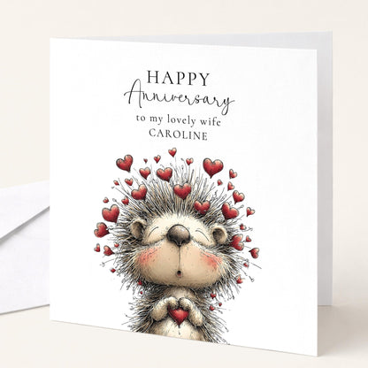 Anniversary Card Wife – Personalised Cute Hedgehog Romantic Keepsake Gift