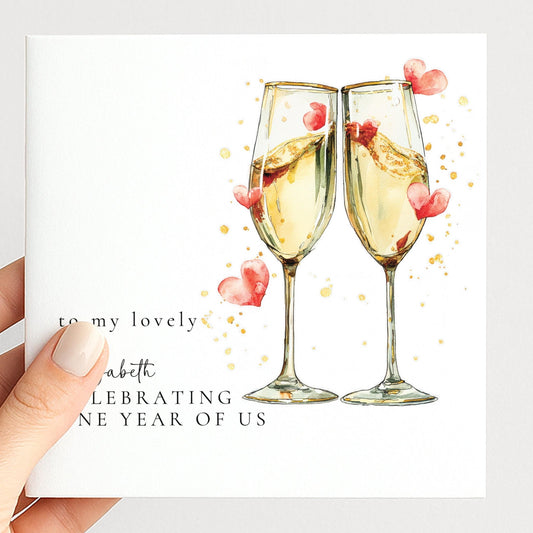 Anniversary Card - Personalised Couple Celebration With Champagne Glasses Design - Whimsi Lilley