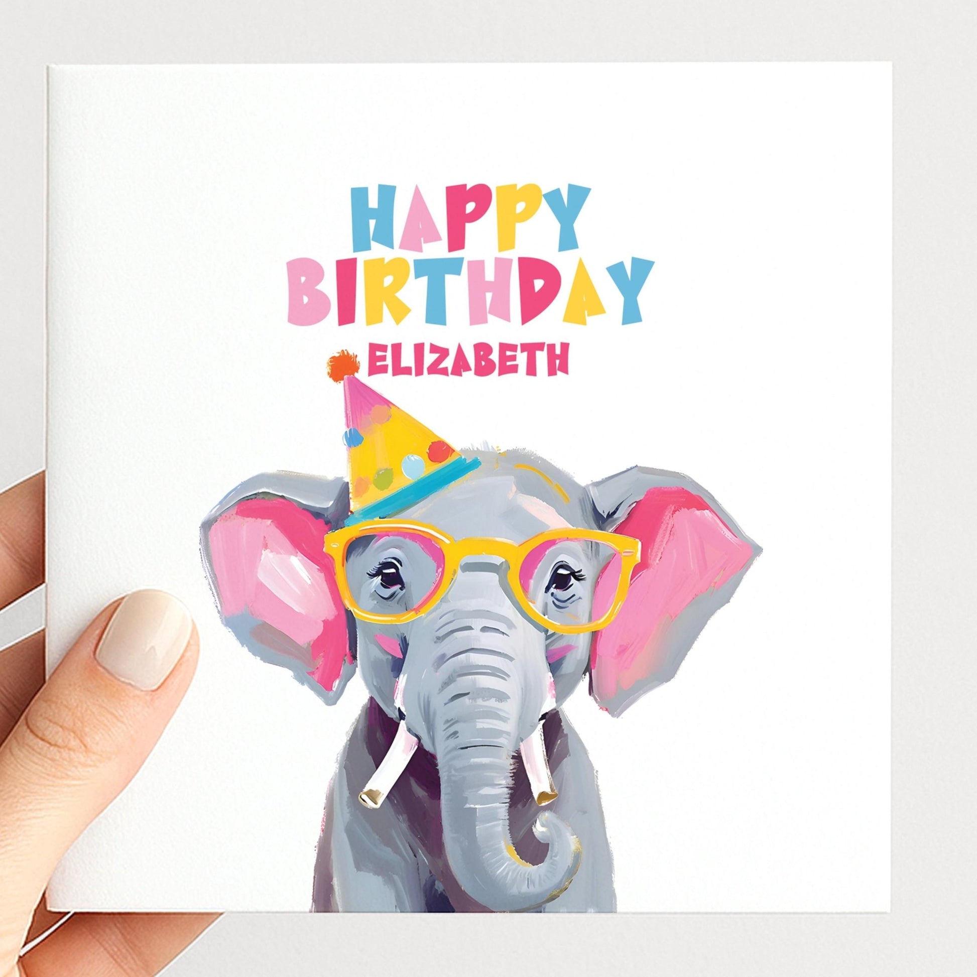 Birthday Card Child – Personalised Elephant Design | Colourful Kids Party Card - Whimsi Lilley