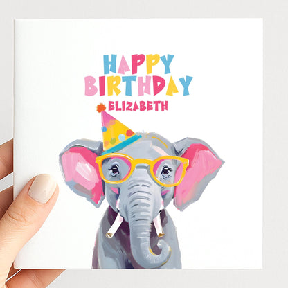 Birthday Card Child – Personalised Elephant Design | Colourful Kids Party Card - Whimsi Lilley
