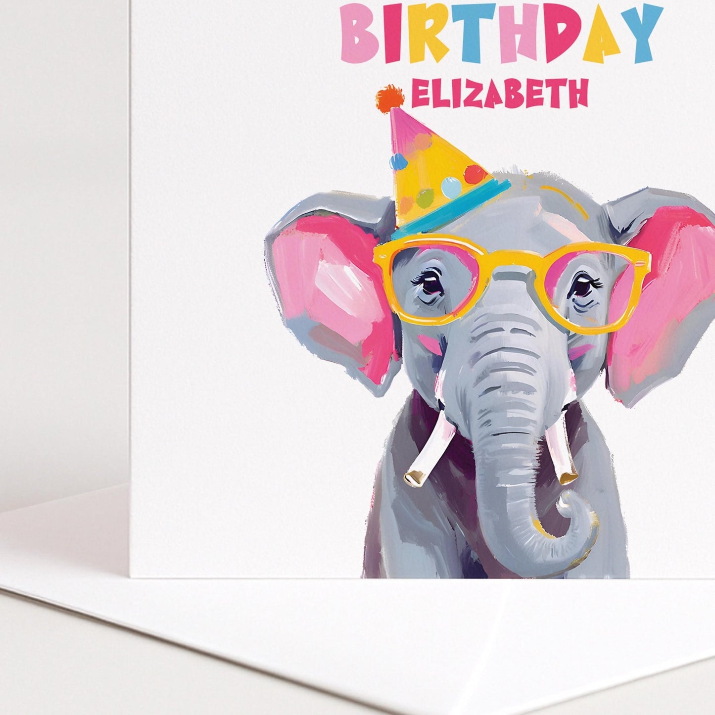Birthday Card Child – Personalised Elephant Design | Colourful Kids Party Card - Whimsi Lilley