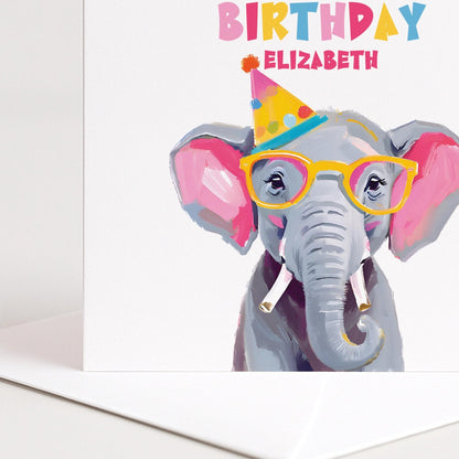 Birthday Card Child – Personalised Elephant Design | Colourful Kids Party Card - Whimsi Lilley