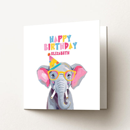 Birthday Card Child – Personalised Elephant Design | Colourful Kids Party Card - Whimsi Lilley