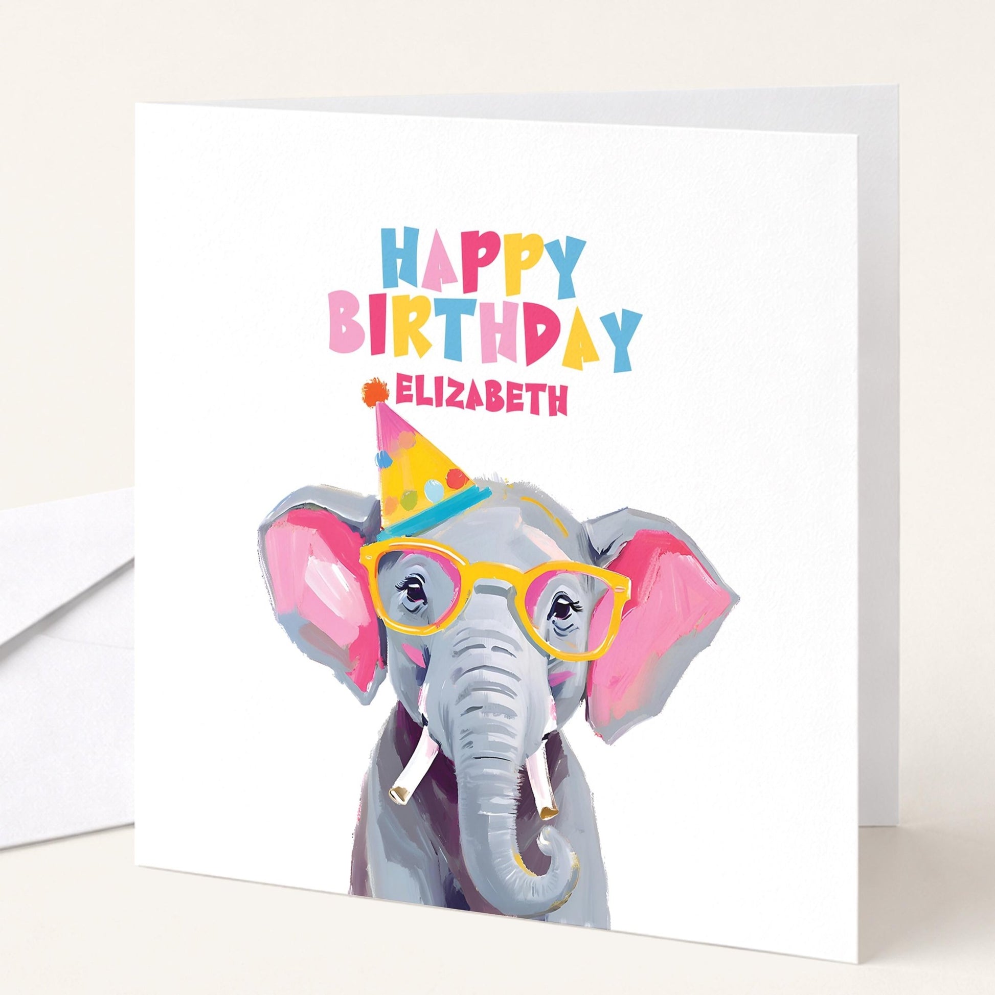 Birthday Card Child – Personalised Elephant Design | Colourful Kids Party Card - Whimsi Lilley