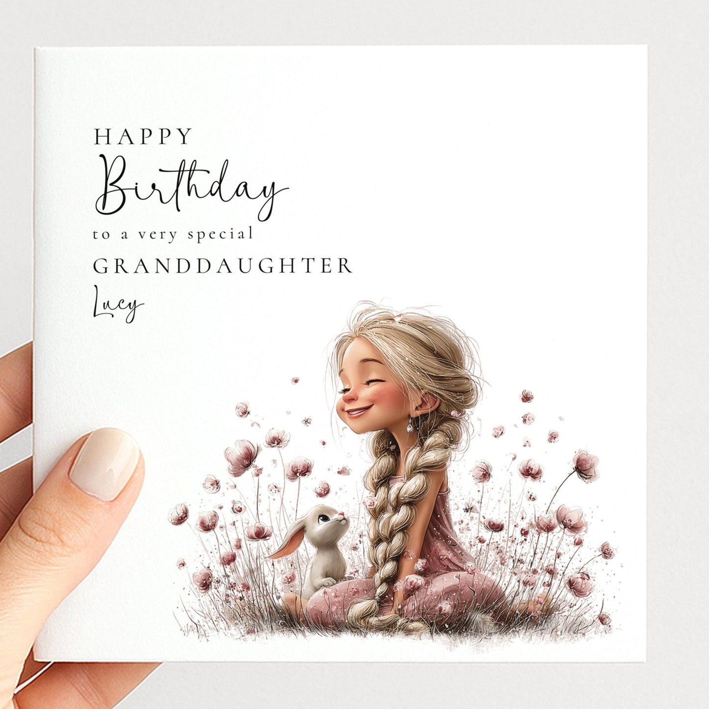 Birthday Card Granddaughter | Personalised Floral Design With Cute Girl Illustration