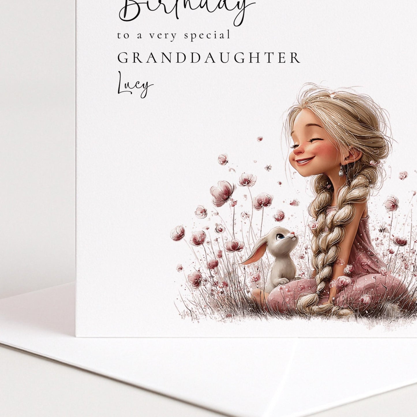 Birthday Card Granddaughter | Personalised Floral Design With Cute Girl Illustration