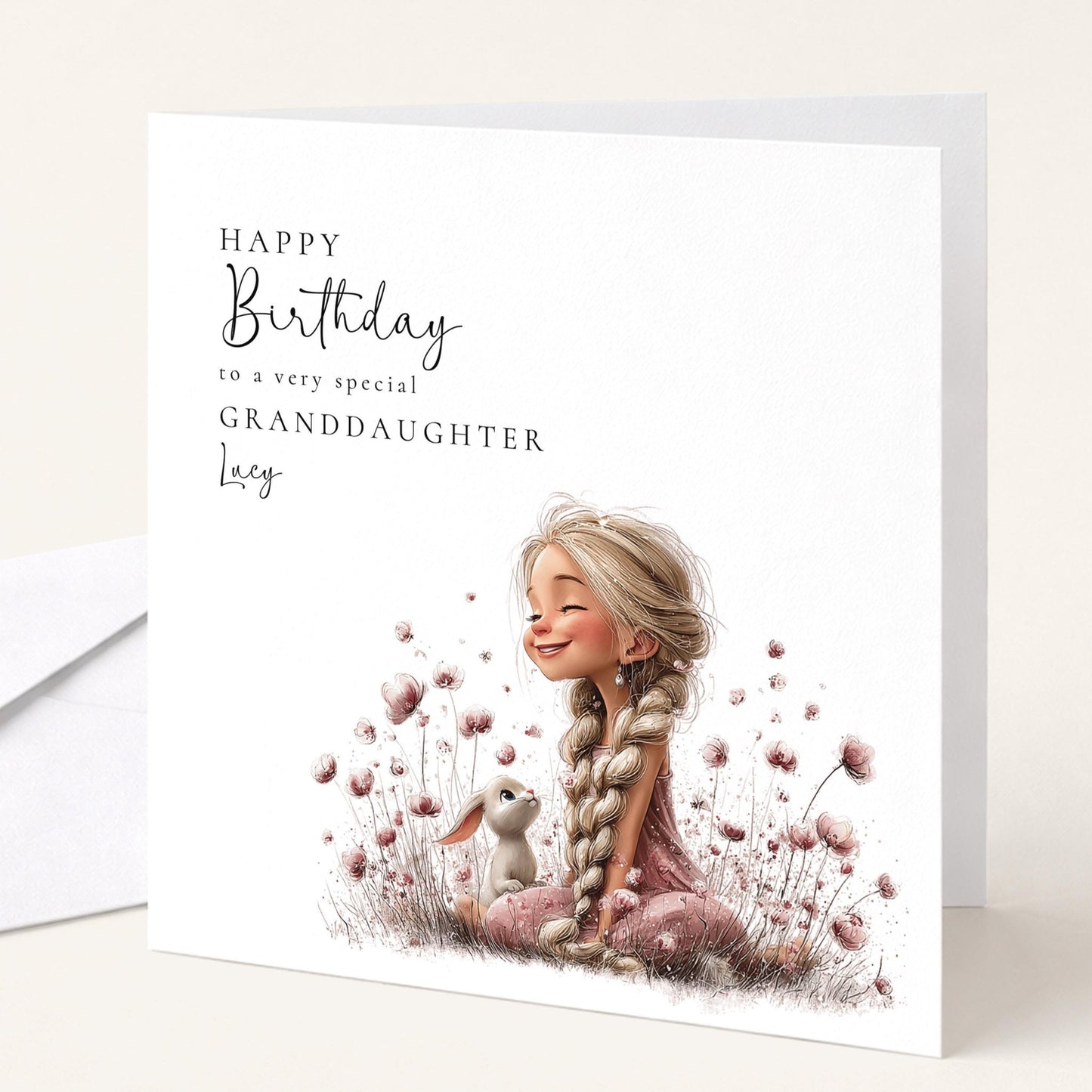 Birthday Card Granddaughter | Personalised Floral Design With Cute Girl Illustration
