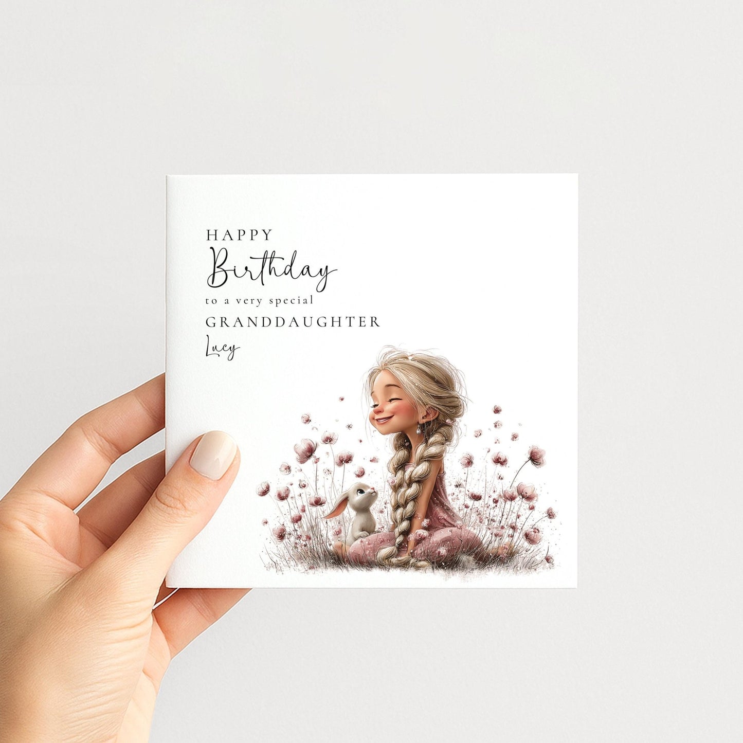 Birthday Card Granddaughter | Personalised Floral Design With Cute Girl Illustration