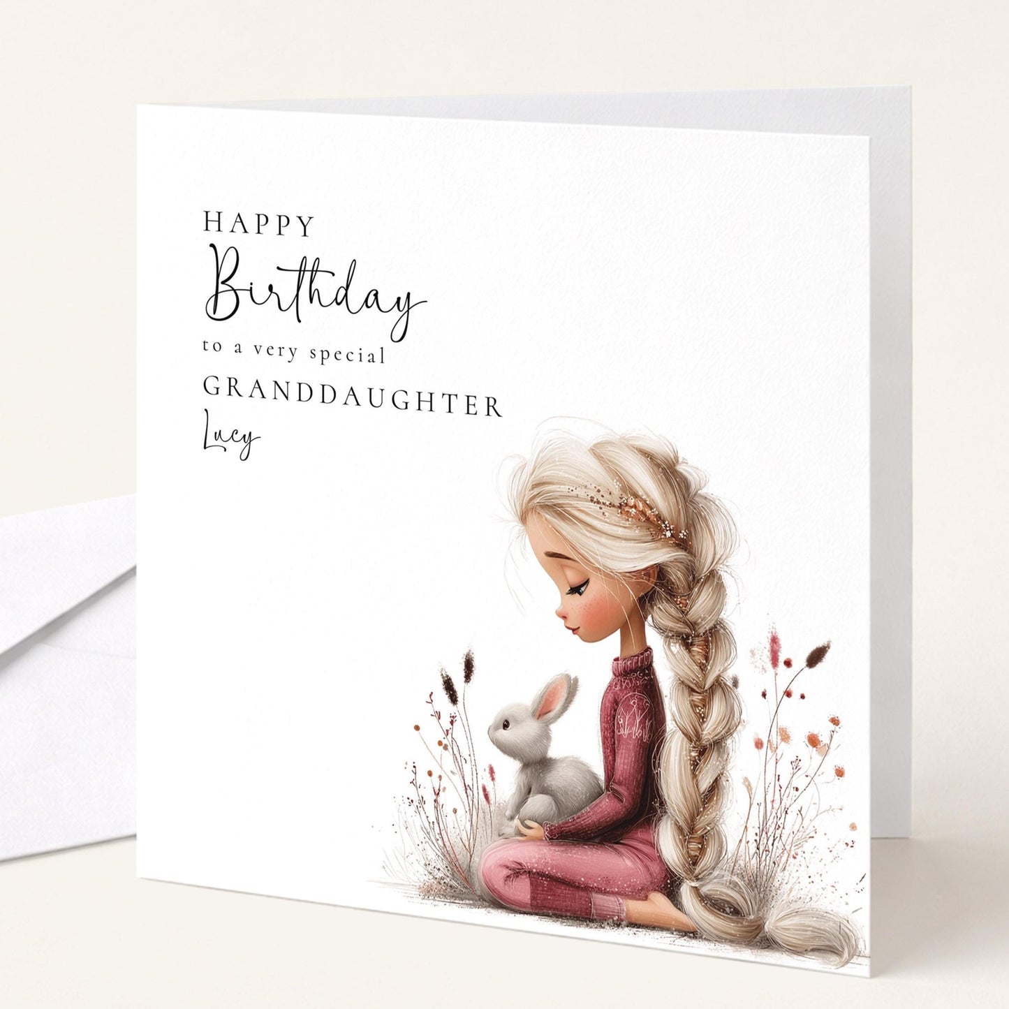 Birthday Card Granddaughter – Personalised Floral Design With Custom Name