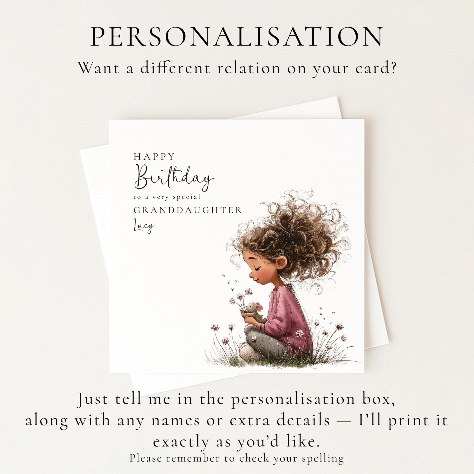 Birthday Card Granddaughter – Personalised Floral Greeting With Sweet Girl Illustration