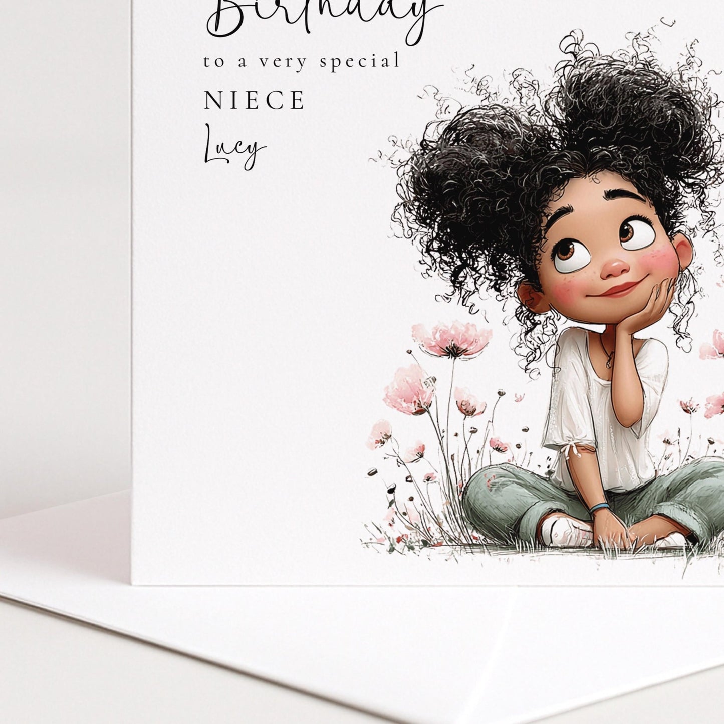 Birthday Card Niece – Personalised Floral Greeting Card With Custom Name