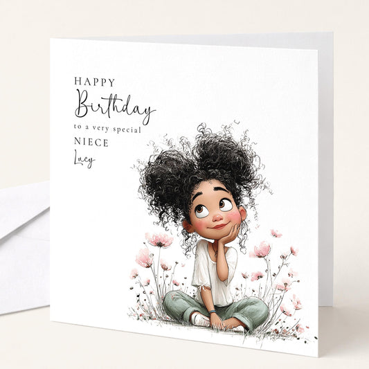 Birthday Card Niece – Personalised Floral Greeting Card With Custom Name