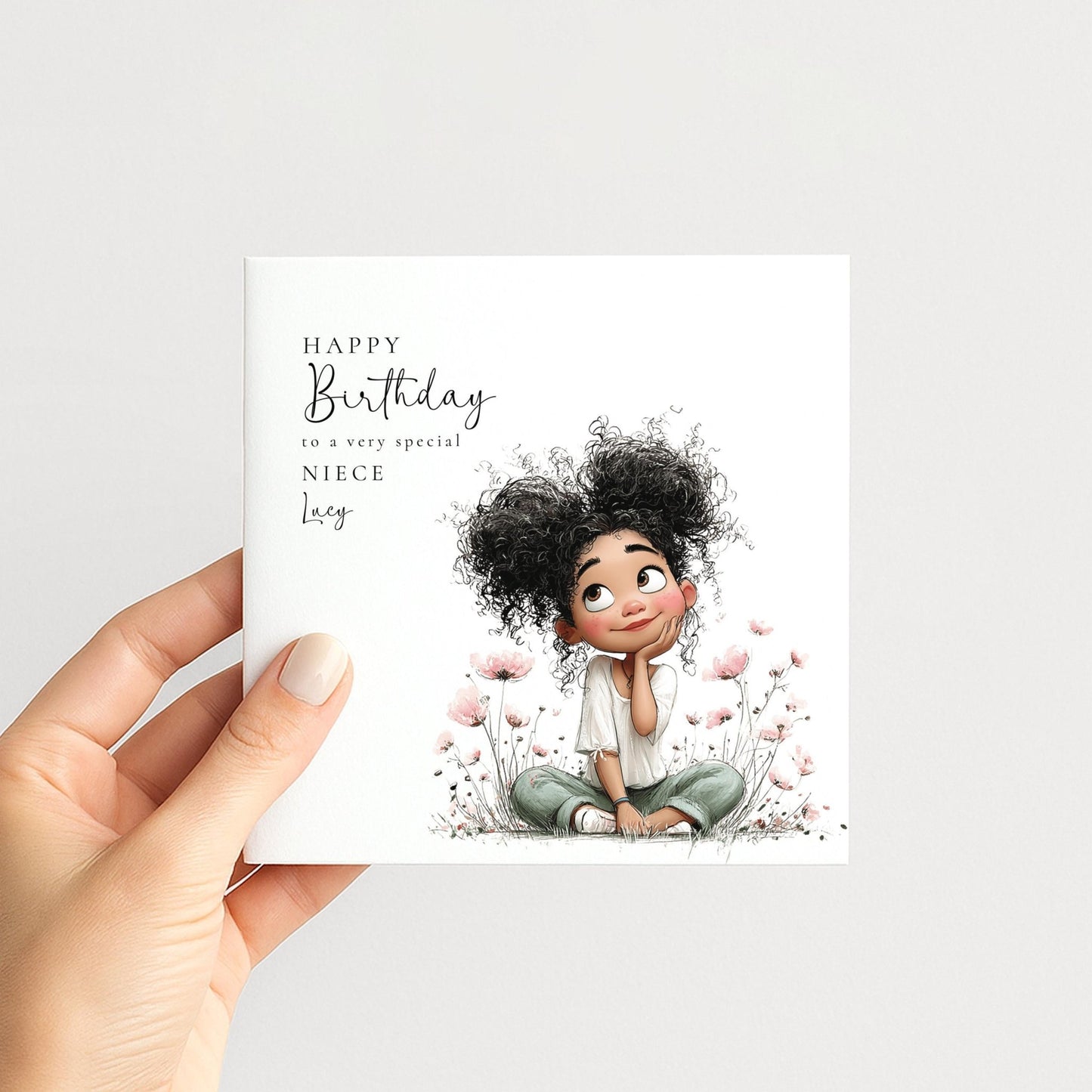Birthday Card Niece – Personalised Floral Greeting Card With Custom Name