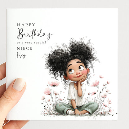 Birthday Card Niece – Personalised Floral Greeting Card With Custom Name