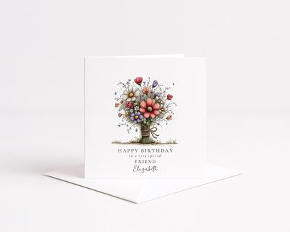 Birthday Card Friend – Floral Personalised Birthday Greeting Card - Whimsi Lilley