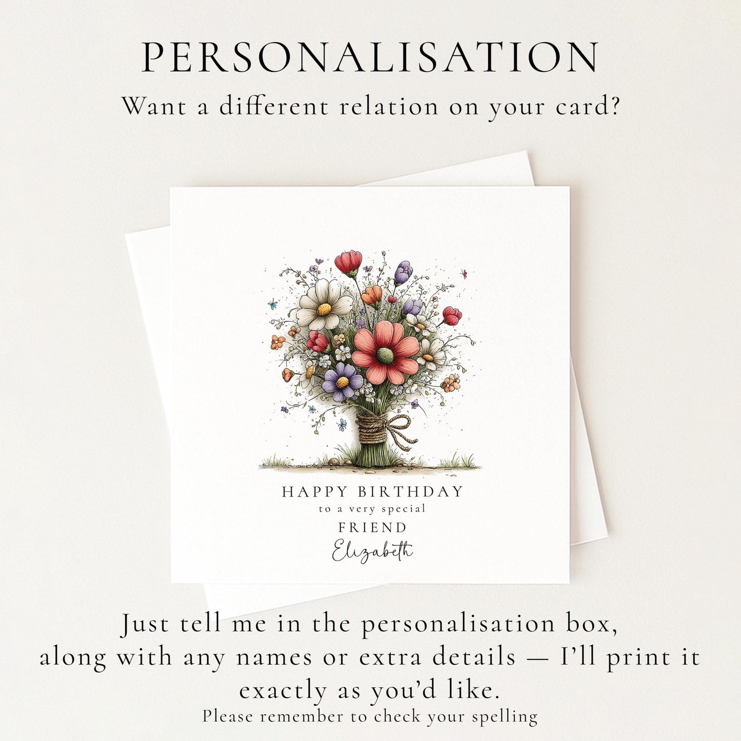 Birthday Card Friend – Floral Personalised Birthday Greeting Card - Whimsi Lilley