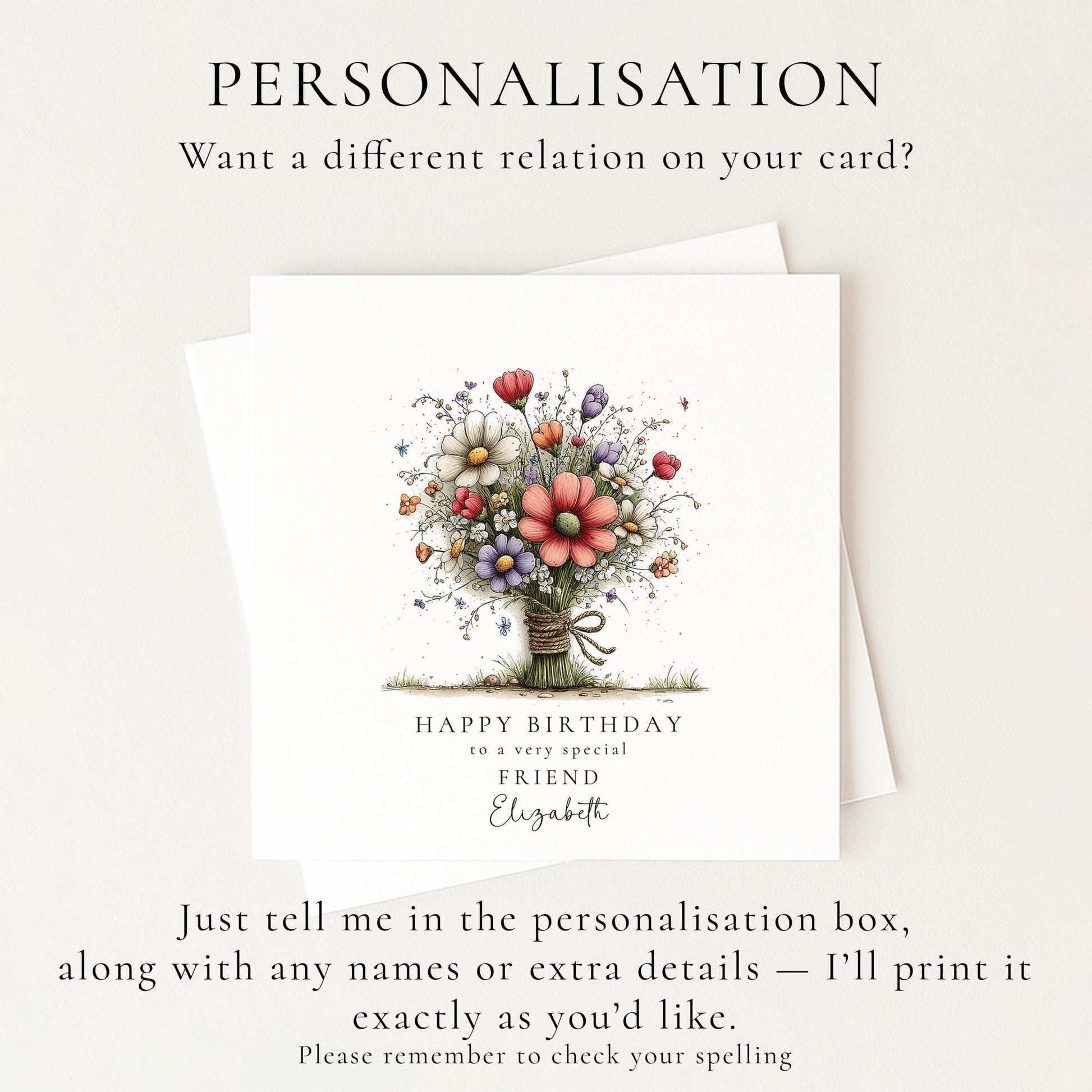Birthday Card Friend – Floral Personalised Birthday Greeting Card - Whimsi Lilley