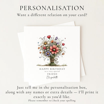 Birthday Card Friend – Floral Personalised Birthday Greeting Card - Whimsi Lilley