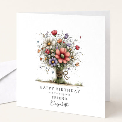 Birthday Card Friend – Floral Personalised Birthday Greeting Card - Whimsi Lilley