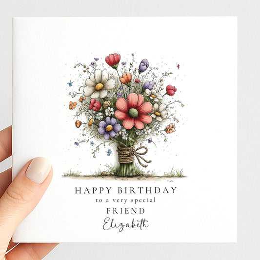 Birthday Card Friend – Floral Personalised Birthday Greeting Card - Whimsi Lilley