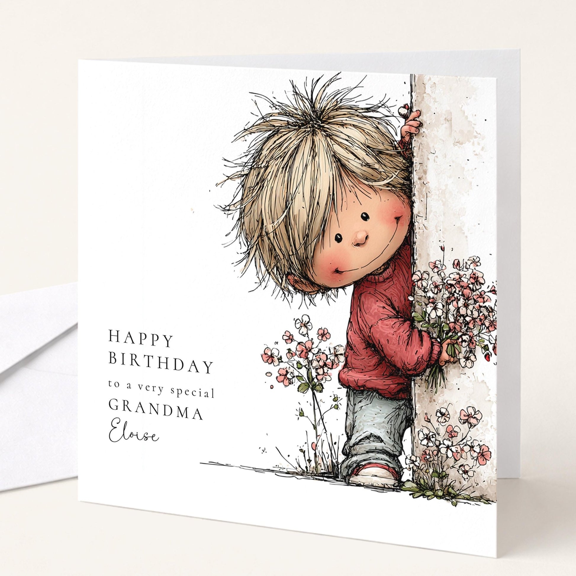 Birthday Card Grandma – Personalised Floral Square Card With Custom Name - Whimsi Lilley