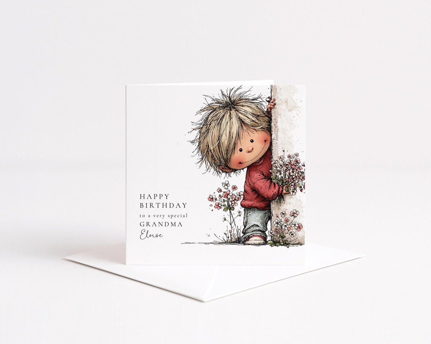 Birthday Card Grandma – Personalised Floral Square Card With Custom Name - Whimsi Lilley