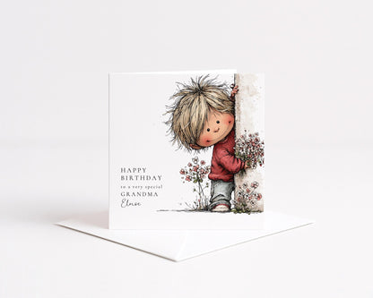 Birthday Card Grandma – Personalised Floral Square Card With Custom Name - Whimsi Lilley