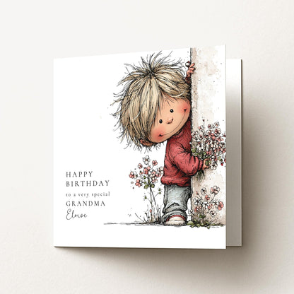 Birthday Card Grandma – Personalised Floral Square Card With Custom Name - Whimsi Lilley
