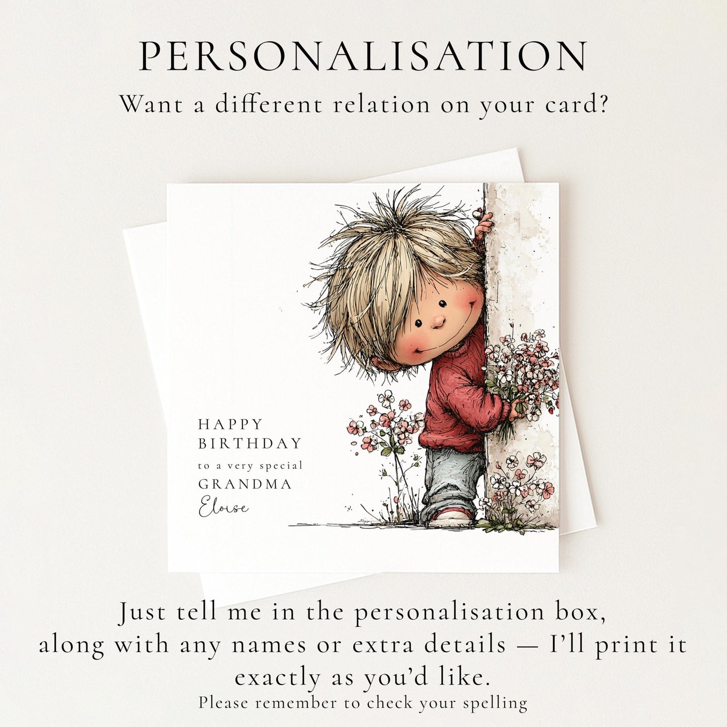 Birthday Card Grandma – Personalised Floral Square Card With Custom Name - Whimsi Lilley