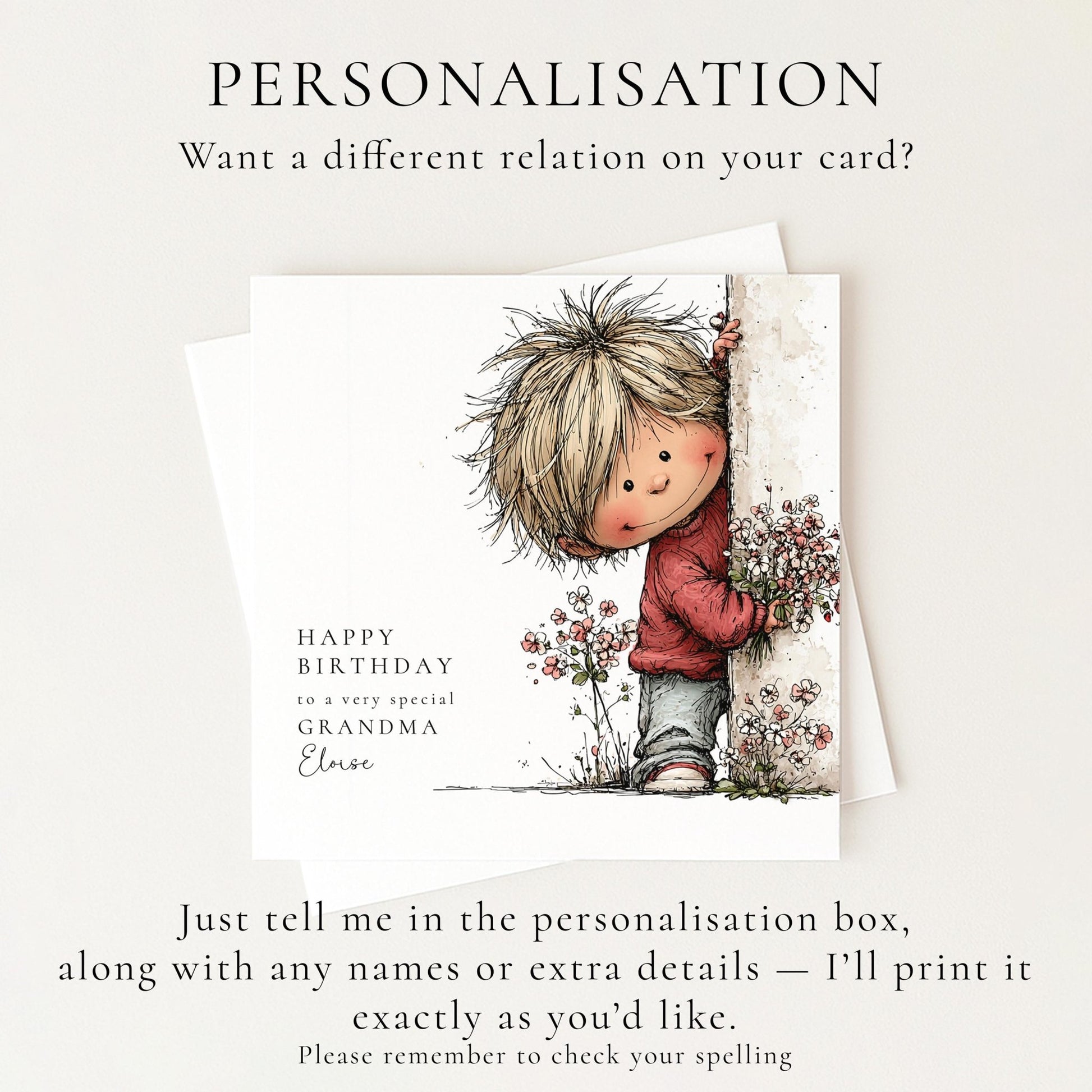 Birthday Card Grandma – Personalised Floral Square Card With Custom Name - Whimsi Lilley