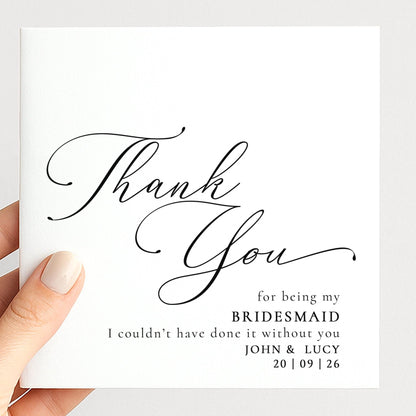 Whimsi Lilley bridesmaid thank you card featuring "Will You Be..." greeting with floral design for wedding gratitude.