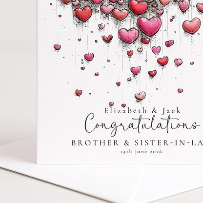 Brother Sister In Law Wedding Card - Personalised Elegant Keepsake With Hearts - Whimsi Lilley