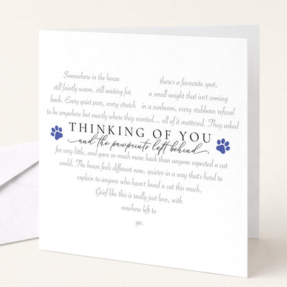 Cat sympathy card, thinking of you, pawprints left behind, pet loss
