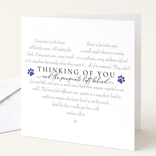 Cat sympathy card, thinking of you, pawprints left behind, pet loss
