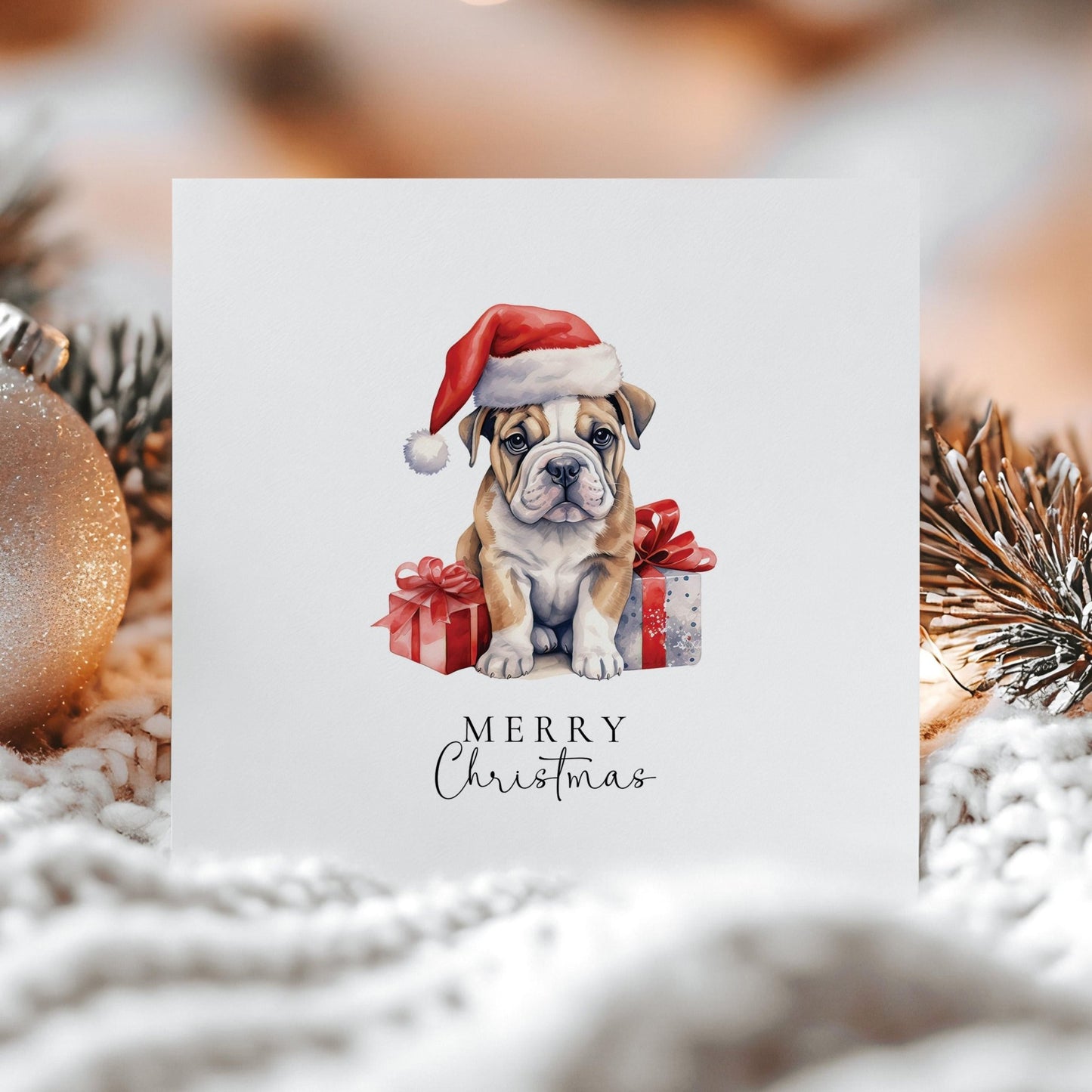 Christmas Bulldog Card – Personalised Festive Puppy Holiday Greeting - Whimsi Lilley