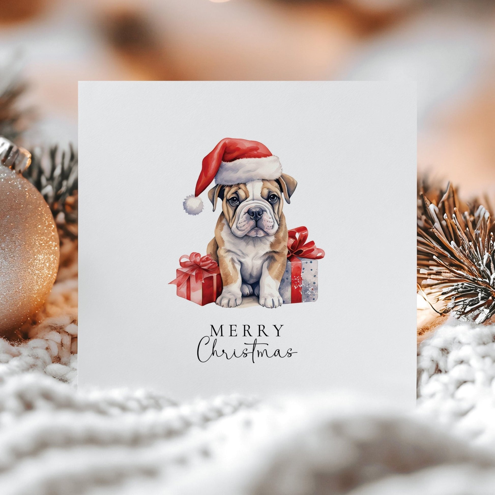 Christmas Bulldog Card – Personalised Festive Puppy Holiday Greeting - Whimsi Lilley