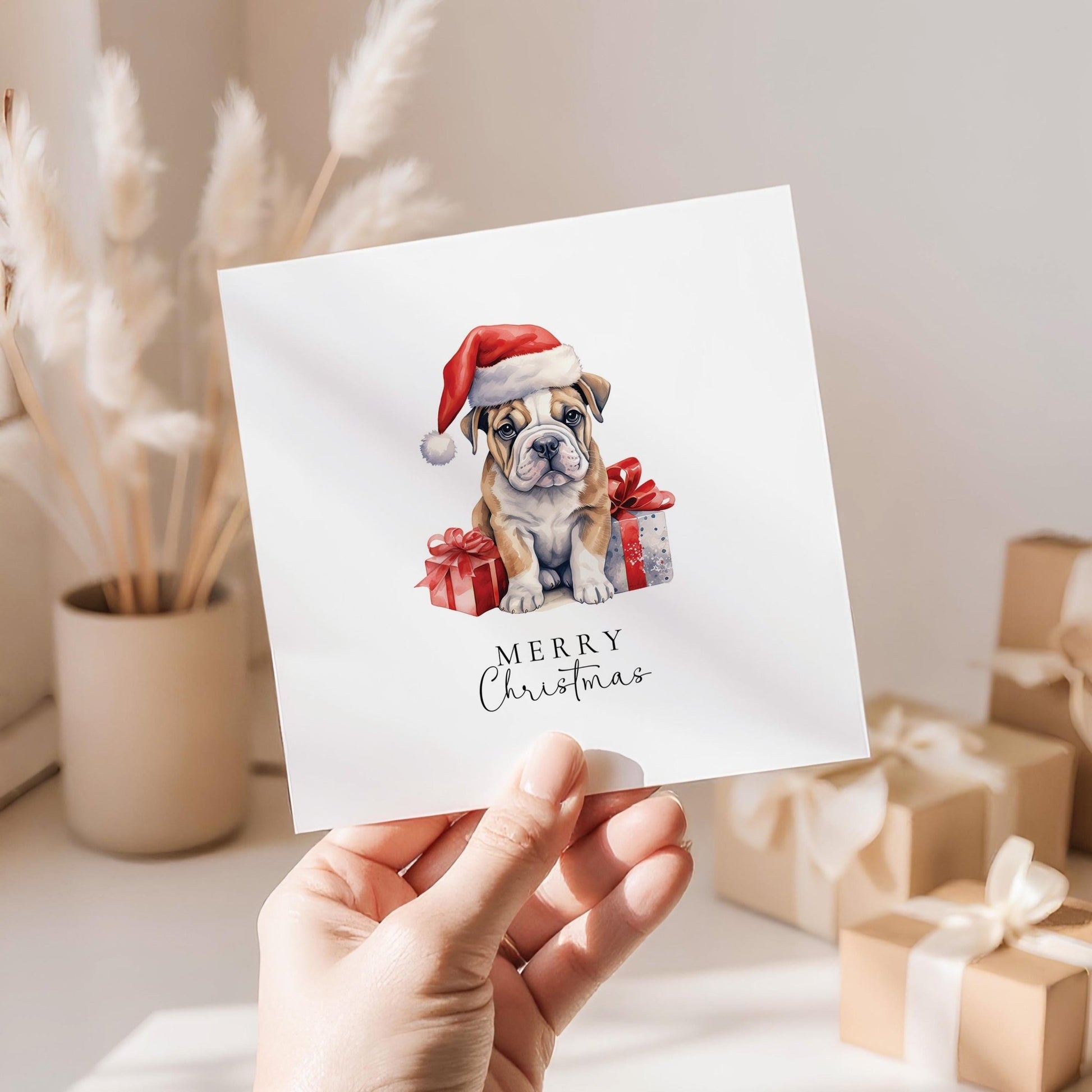 Christmas Bulldog Card – Personalised Festive Puppy Holiday Greeting - Whimsi Lilley