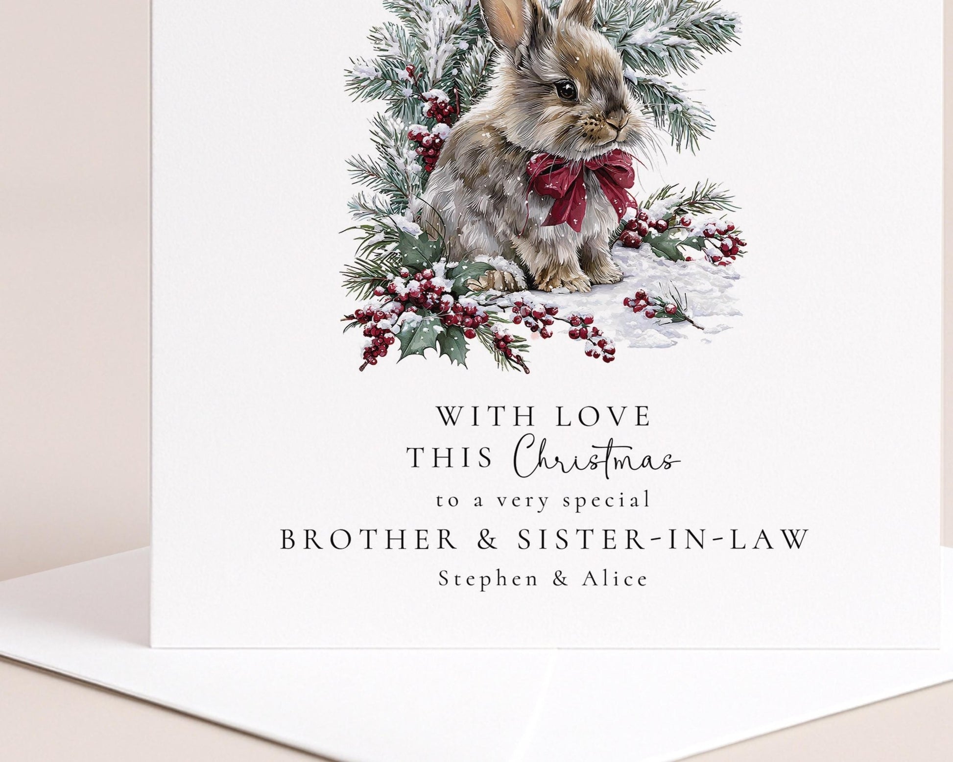 Christmas Card Brother Sister - in - Law – Personalised Winter Bunny Holiday Greeting - Whimsi Lilley