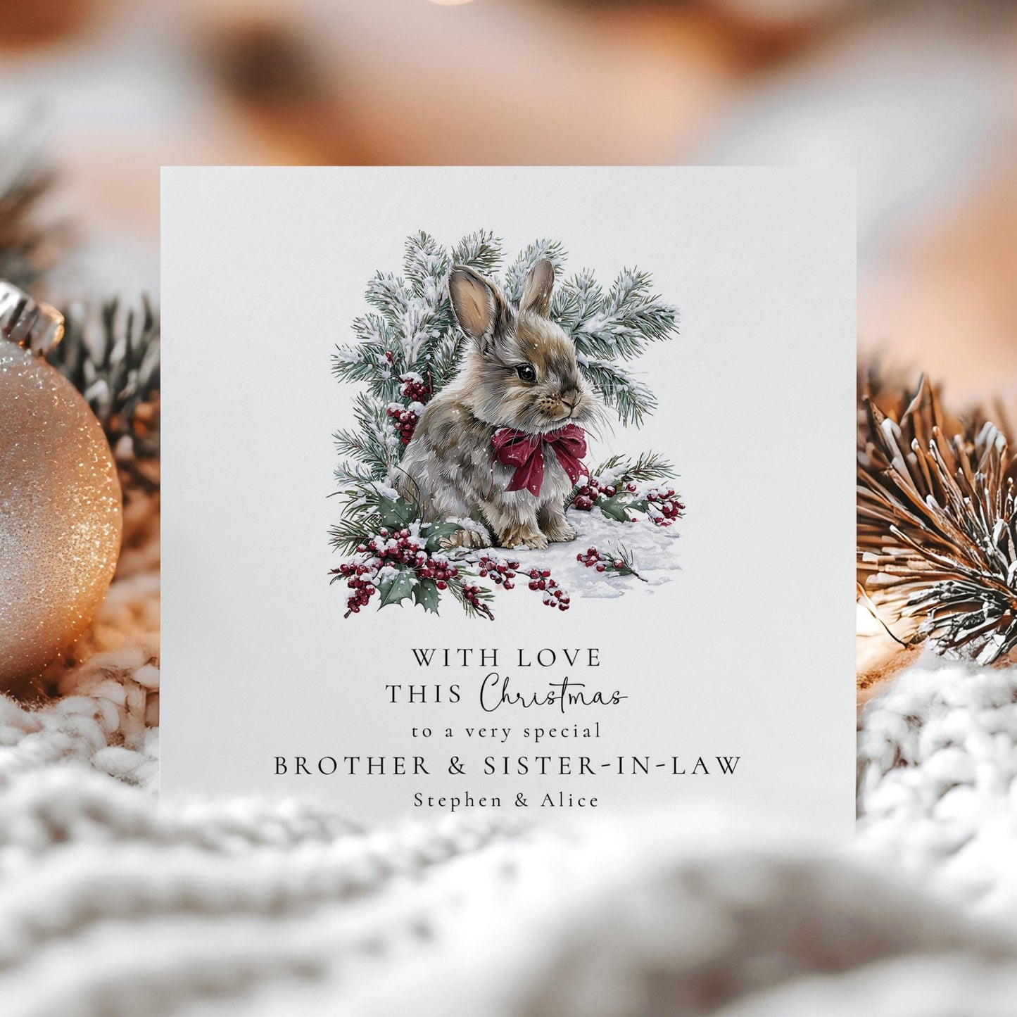 Christmas Card Brother Sister - in - Law – Personalised Winter Bunny Holiday Greeting - Whimsi Lilley
