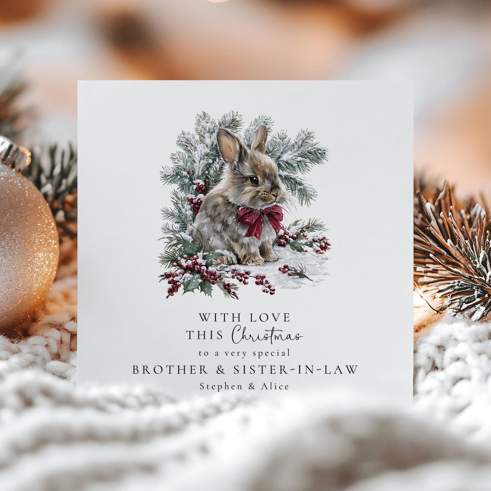 Christmas Card Brother Sister - in - Law – Personalised Winter Bunny Holiday Greeting - Whimsi Lilley
