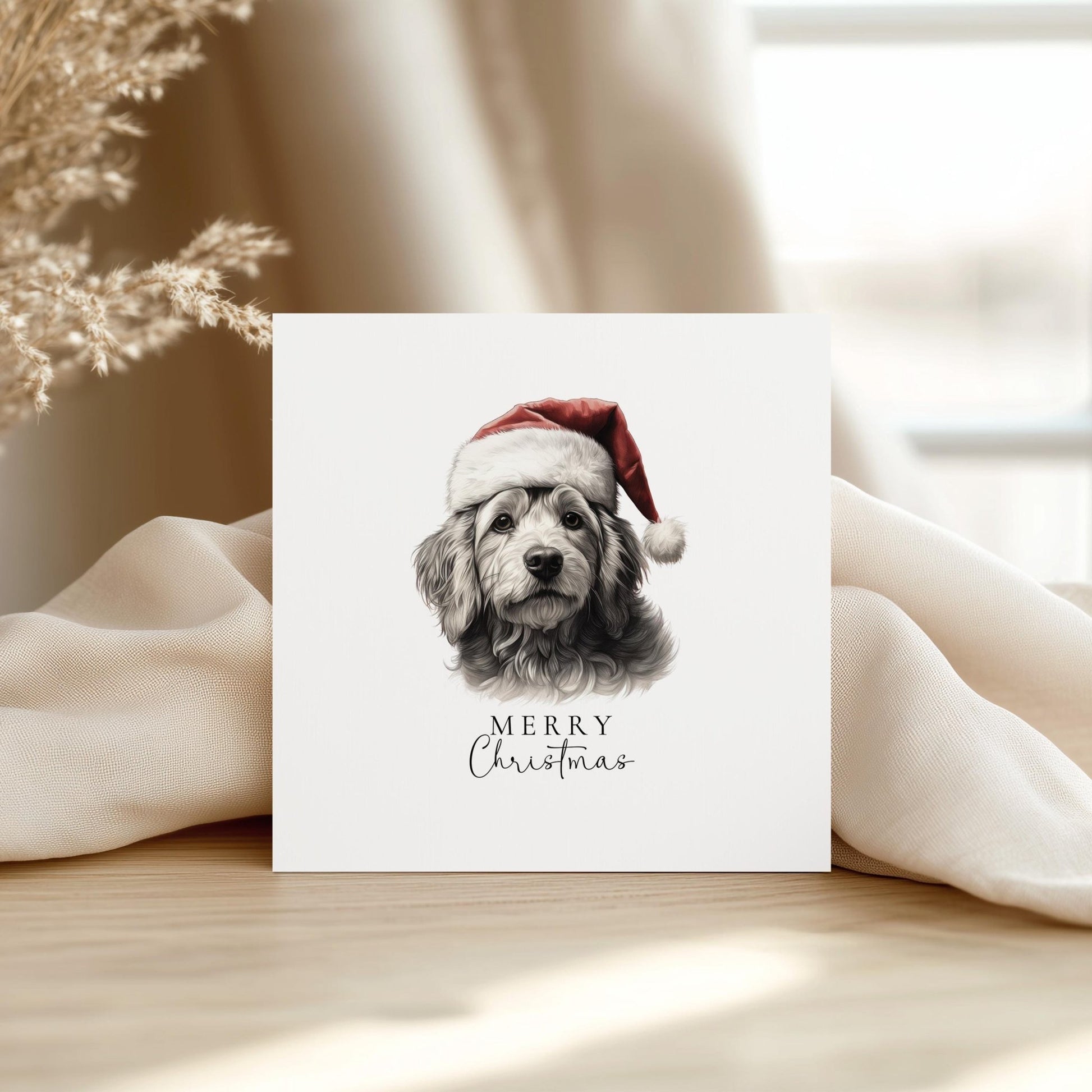 Christmas Cockapoo Card - Personalised Festive Dog Greeting With Santa Hat Design - Whimsi Lilley
