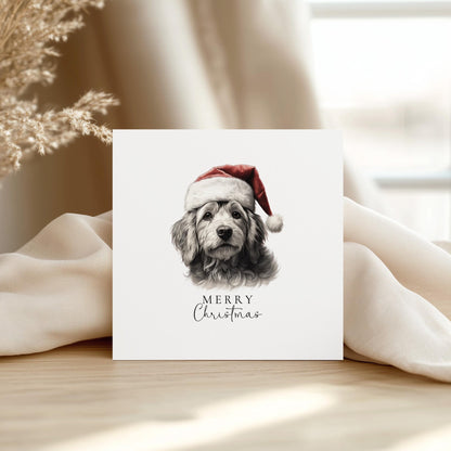 Christmas Cockapoo Card - Personalised Festive Dog Greeting With Santa Hat Design - Whimsi Lilley